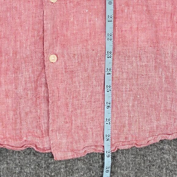 M&S Collection Shirt Mens Large Red 100% Linen Short Sleeve Casual Button Up - Picture 5 of 13